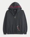 Hollister Oversized Zip-up Lucky In Love Graphic Hoodie In Black