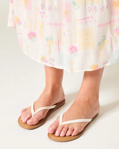 Hollister Palm Tree Pattern Flip Flops In Neutral