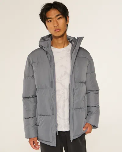 Hollister Parka Puffer Jacket In Gray