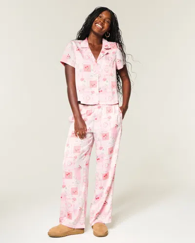 Hollister Patchwork Pattern Wide-leg Pants In Pink