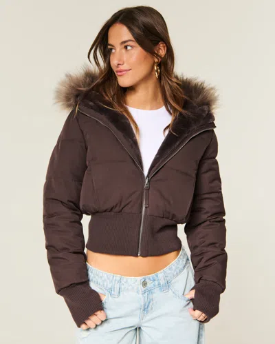 Hollister Peyton Reversible Puffer Jacket In Brown