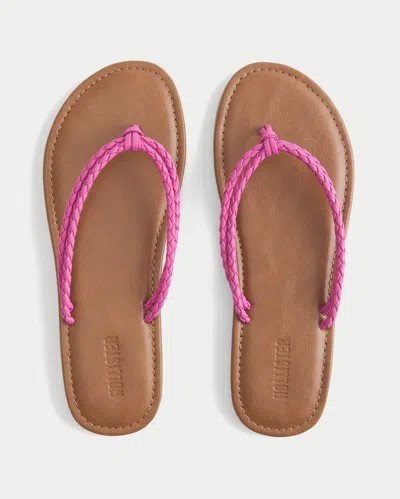 Hollister Pink Braided Double Strap Faux Leather Flip Flops In Neutral