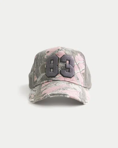 Hollister Pink Camo Number Graphic Trucker Hat In Brown