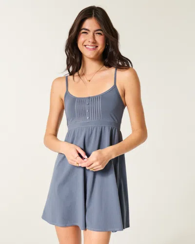 Hollister Pintuck Knit Mini Dress In Blue