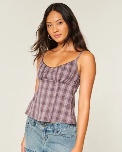 Hollister Plaid Babydoll Tank In Purple
