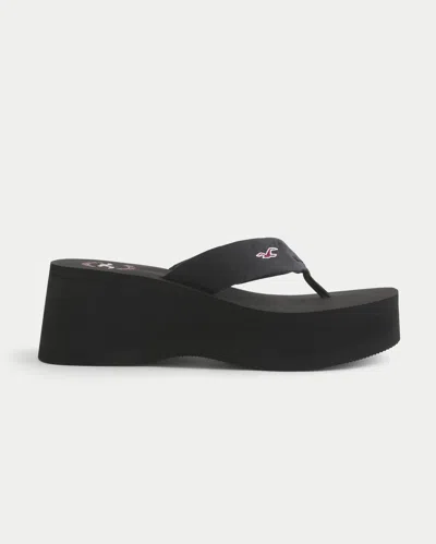 Hollister Platform Flip Flops In Black