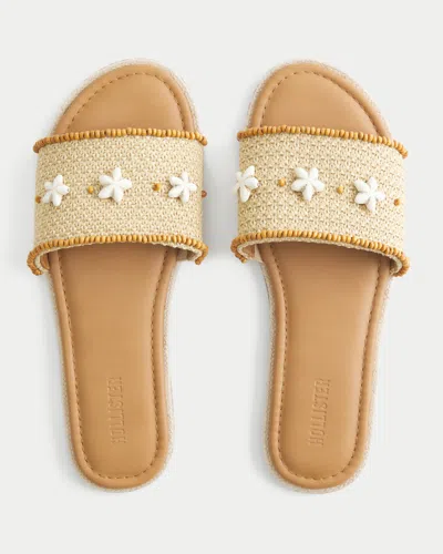 Hollister Puka Shell Raffia Slides In Neutral