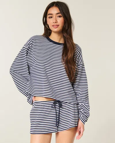 Hollister Pull-on Knit Striped Shorts In Blue