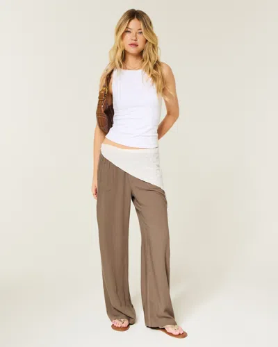 Hollister Pull-on Slub Pants In Brown