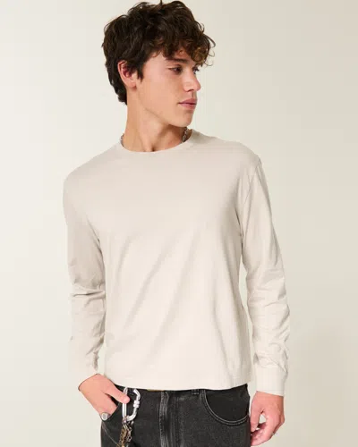 Hollister Relaxed Long-sleeve Cotton Crew T-shirt In Neutral
