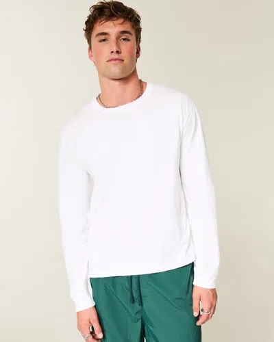 Hollister Relaxed Long-sleeve Cotton Crew T-shirt In White