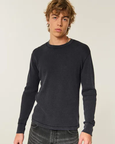 Hollister Relaxed Long-sleeve Thermal Crew Shirt In Black