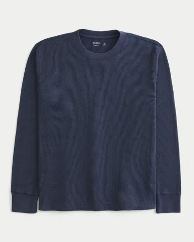 Hollister Relaxed Long-sleeve Thermal Crew Shirt In Blue