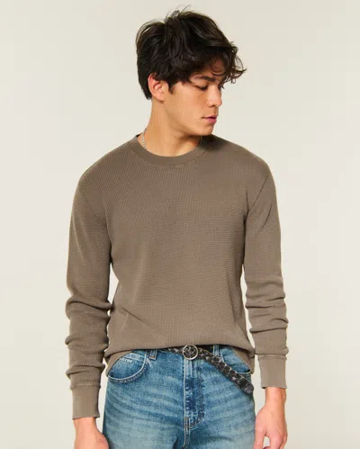 Hollister Relaxed Long-sleeve Thermal Crew Shirt In Brown