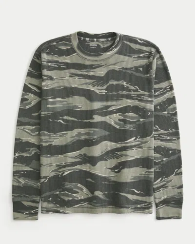 Hollister Relaxed Long-sleeve Thermal Crew Shirt In Gray