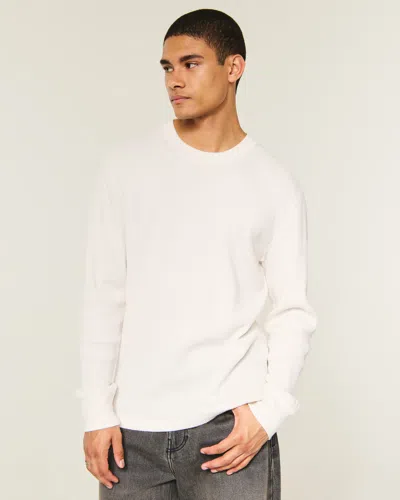 Hollister Relaxed Long-sleeve Thermal Crew Shirt In White
