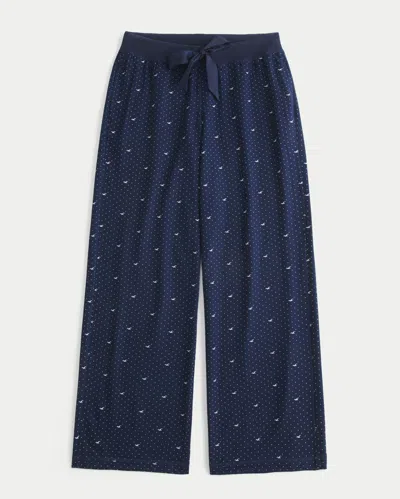Hollister Flannel Satin Tie Wide-leg Pants In Blue