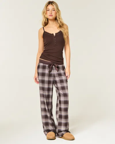 Hollister Remi Flannel Wide-leg Pants In Brown