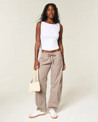 Hollister Remi Ultra Low-rise Poplin Baggy Cinch Pants In Neutral