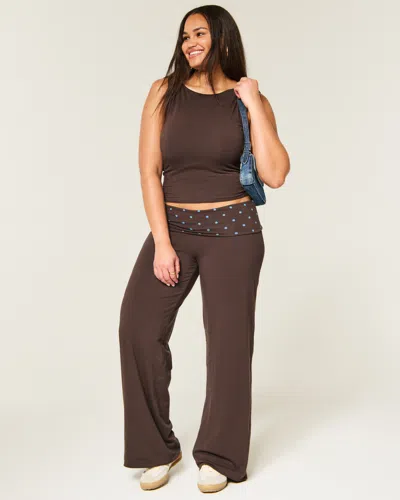 Hollister Reversible Knit Foldover Wide-leg Pants In Brown