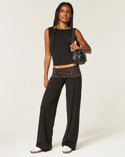Hollister Reversible Knit Foldover Wide-leg Pants In Leopard