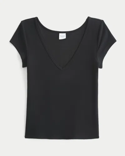 Hollister Reversible V-neck Slash-neck T-shirt In Black Dd