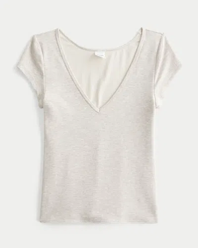Hollister Reversible V-neck Slash-neck T-shirt In Neutral