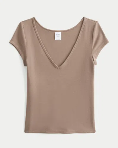 Hollister Reversible V-neck Slash-neck T-shirt In Light Brown