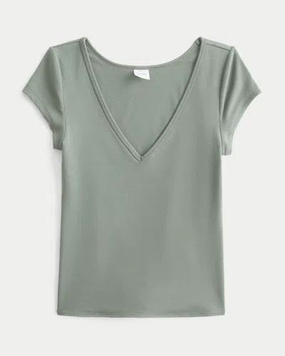 Hollister Reversible V-neck Slash-neck T-shirt In Olive