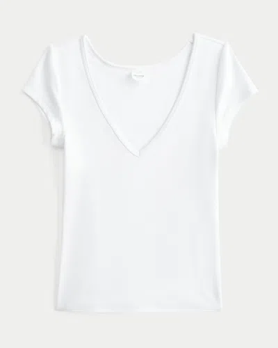 Hollister Reversible V-neck Slash-neck T-shirt In White