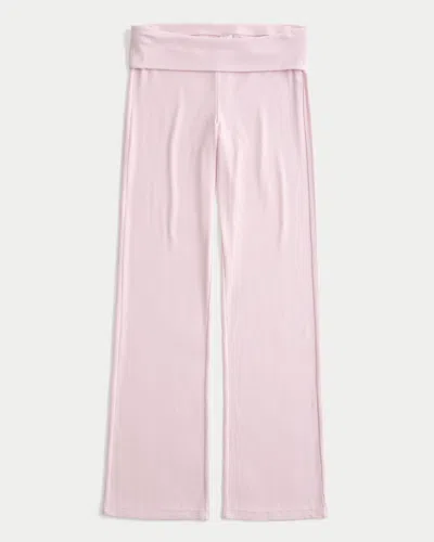 Hollister Rib Foldover Waist Bootcut Pants In Pink