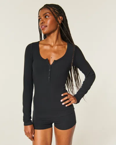 Hollister Rib Henley & Shorts Set In Black