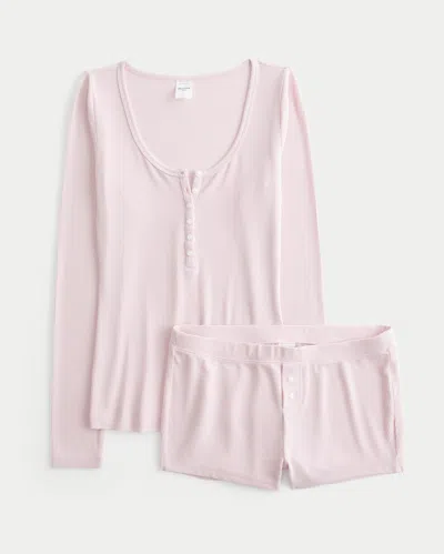 Hollister Rib Henley & Shorts Set In Pink