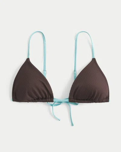 Hollister Rib Over-the-shoulder Bikini Top In Brown