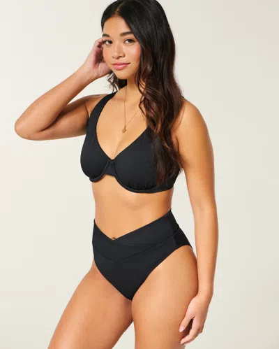 Hollister Ribbed High-waist Bikini Bottom In Black