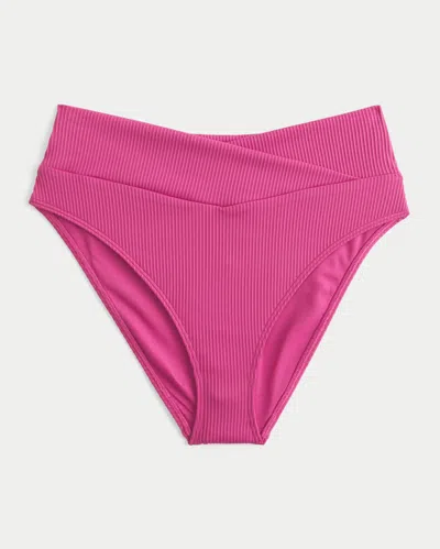 Hollister Ribbed High-waist Bikini Bottom In Pink
