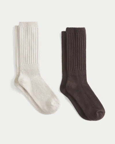 Hollister Ribbed Socks 2-pack In Brown