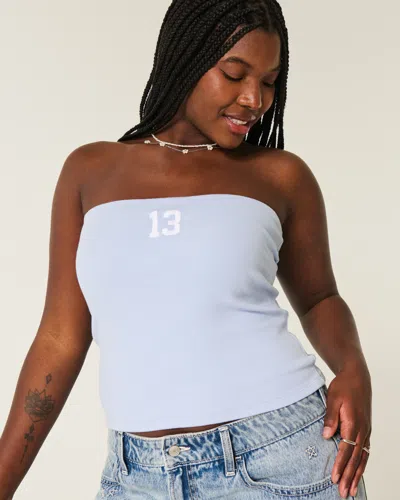 Hollister Ribbed Strapless Graphic Tube Top In Blue