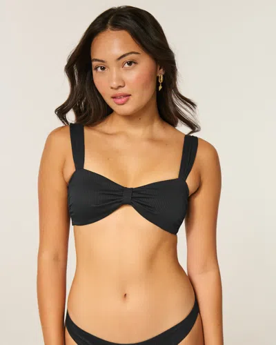 Hollister Ribbed Sweetheart Scoop Bikini Top In Black