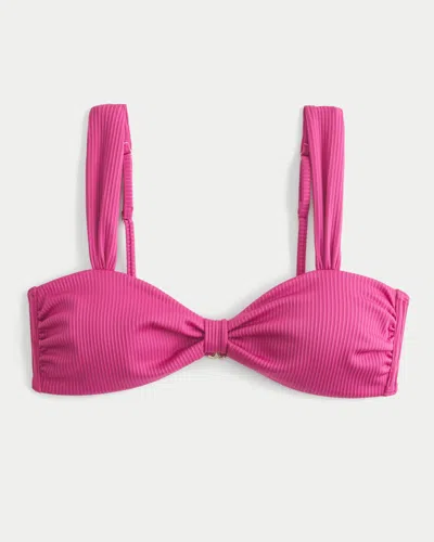 Hollister Ribbed Sweetheart Scoop Bikini Top In Pink