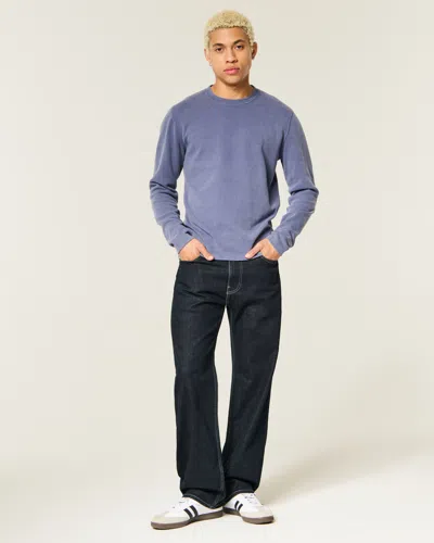 Hollister Rinse Wash Relaxed Straight Jeans In Blue