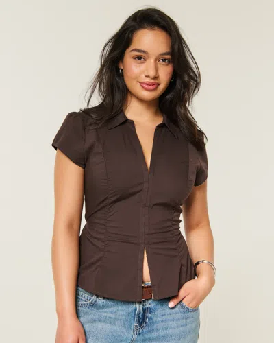 Hollister Ruched Short-sleeve Shirt In Brown