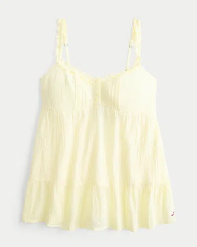 Hollister Ruffle Trim Tunic Babydoll Top In Yellow