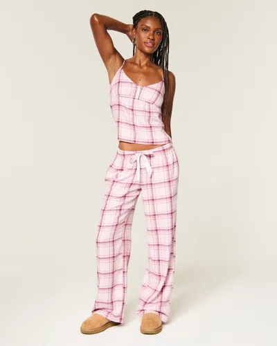 Hollister Satin Tie Flannel Wide-leg Pants In Pink