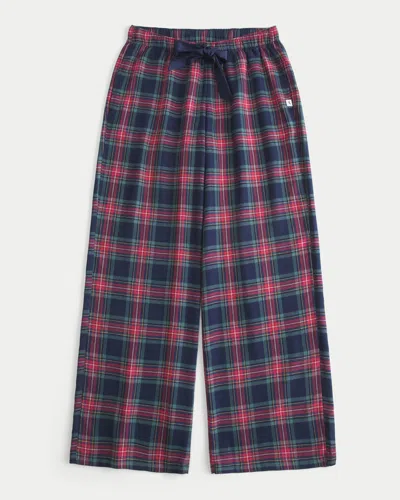 Hollister Satin Tie Flannel Wide-leg Pants In Blue