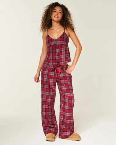 Hollister Satin Tie Flannel Wide-leg Pants In Pink