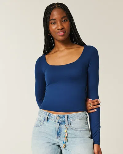 Hollister Seamless Fabric Scoop Top In Blue
