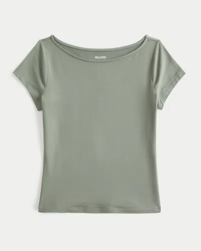 Hollister Seamless Fabric Slash-neck Top In Gray