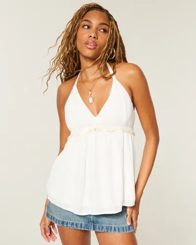 Hollister Shell-embellished Halter Babydoll Top In Neutral