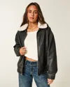 Hollister Sherpa Collar Faux Leather Bomber Jacket In Black